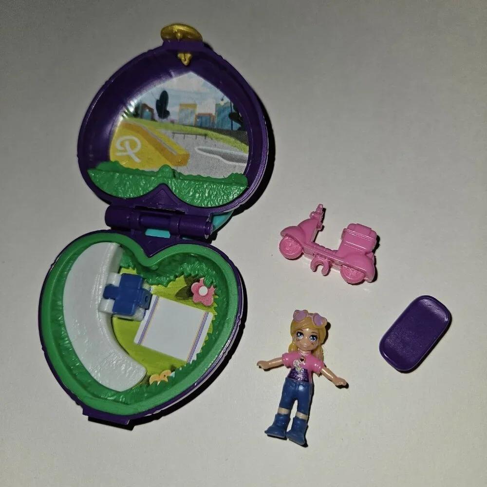 Mattel Mini Polly Pocket World Purple Heart Compact Pink Scooter Lot AS IS READ